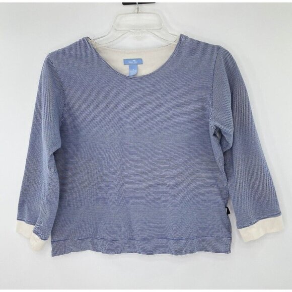 Horny Toad Women’s Blue & White Striped 3/4 Sleeves‎ Cropped Top Size Medium - Picture 1 of 13